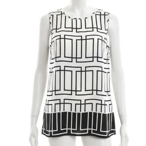 Women Geometric Sleeveless Black White Blouse Top M Size 8 Baselayer Resort Chic